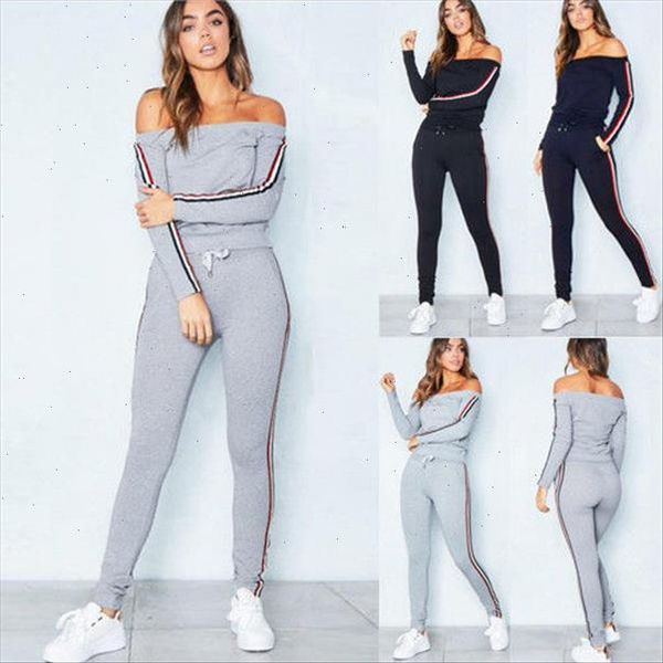 

stripe 2021 new design fashion suit set women tracksuit two piece style outfit sweatshirt sport wear, Gray