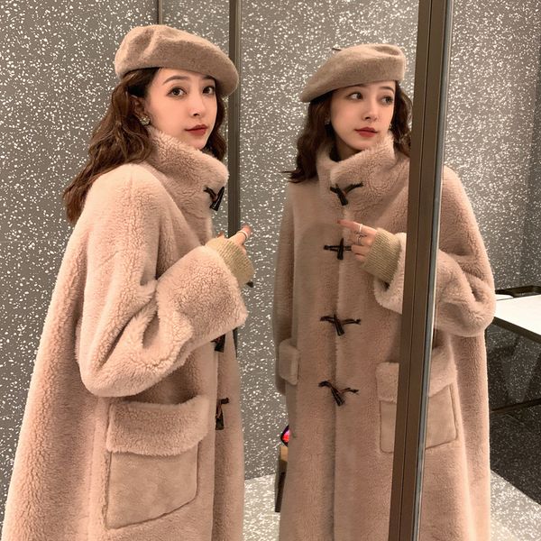 

2021 new manna imitation lamb fur coats winter medium korean length thick grained velvet horn coat cck2, Black