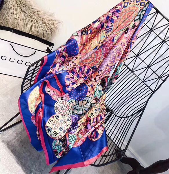 

2022 european and american new summer silk scarf women print high-end thin shawl with decorative scarf, Blue;gray
