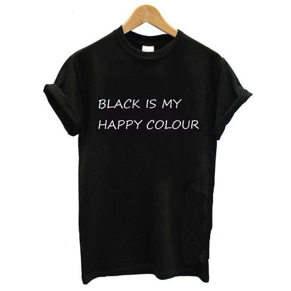 

black is my happy colour letter print t shirt women short sleeve o neck loose tshirt summer women tee shirt, White