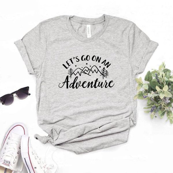 

women t shirt let's go on an adventure print tshirt women short sleeve o neck loose t-shirt ladies causal tee shirt, White
