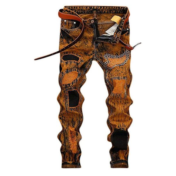 

men's jeans hemiks ripped skinny denim straight slim fit biker with zipper hip hop pants spring autumn fashion trousers, Blue