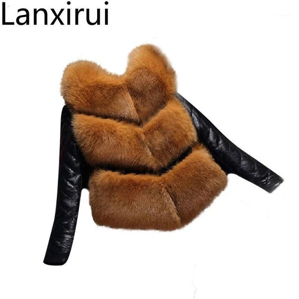 

lanxirui nuovo di alta imitazione pelliccia di volpe cappotto rimovibile pu maniche cappotto caldo inverno grigia1, Black