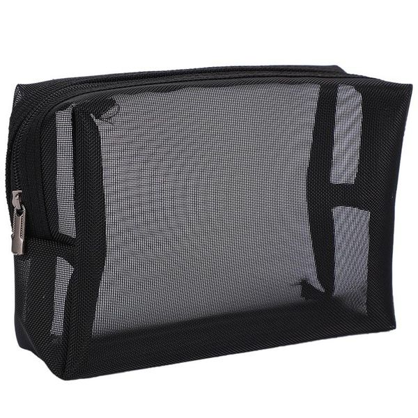 

cosmetic bags & cases black mesh makeup bag see through zipper pouch travel and toiletries organizer pack of 3(s,m,l)
