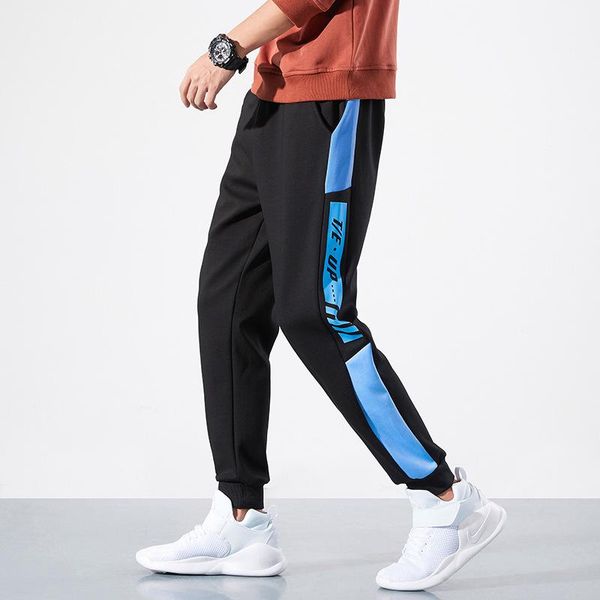 

casual pants fall cotton straight long pants korean version of the trend loose tide sports, Black