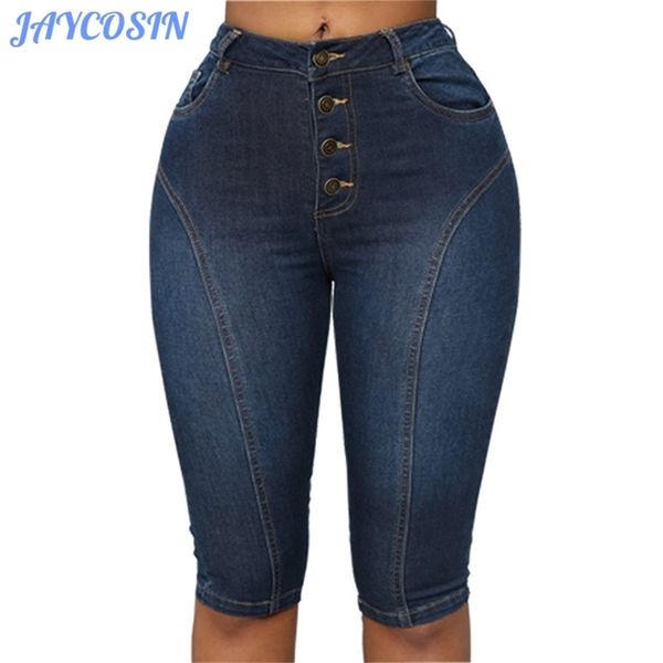 Jaycosin Женская одежда шорты тощий высокая талия джинсовые шорты женские моды эластичные тонкие летние джинсы колена длина шорты LJ200815