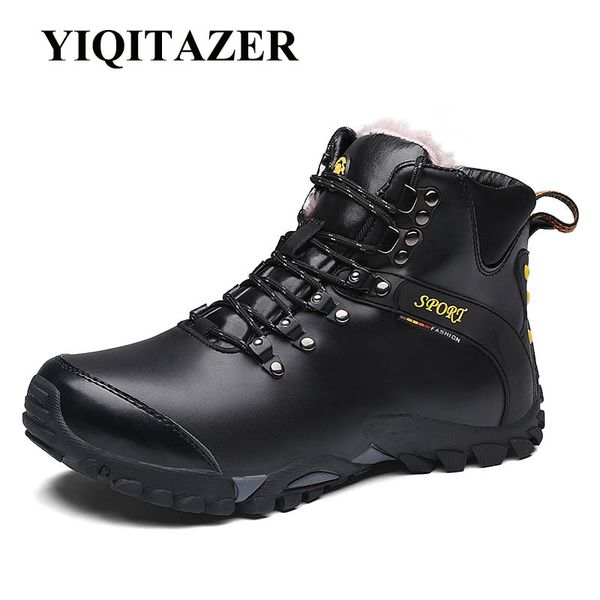 

yiqitazer army sneakers for platform moccasins first layer winter men boots genuine leather ankle boots leather male shoes adult, Black
