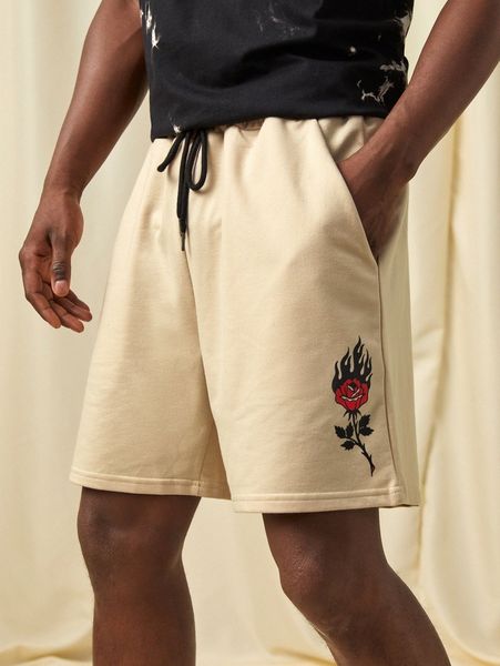 

romwe guys fire rose graphic shorts u0nt#, Black