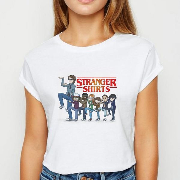 

plus size stranger things tshirt pretty ladies girls spring summer t shirt harajuku hip hop funk simple round collar t-shirt, White