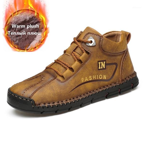

boots comfortable outdoor winter men's men ankle thick plush warm snow leather autumn man motorcycle 38-481, Black