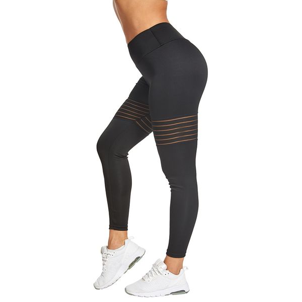 

selling fitness exercise breathable mesh stitching pleated sports bottomed yoga pants, Black