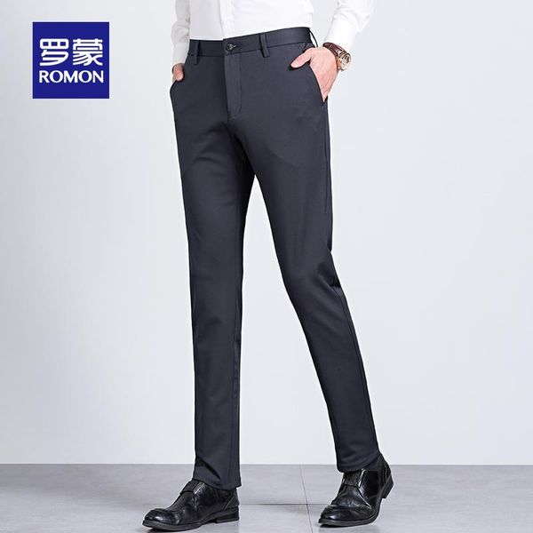 

men's pants romon casual young and middle-aged business 2021 autumn thick overalls slim fit straight long, Black