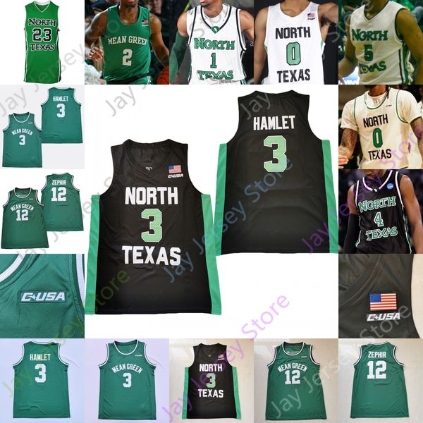 

custom 2022 north texas mean green basketball jersey ncaa college javion hamlet umoja gibson zachary simmons james reese deng geu, Black;red