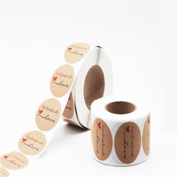 

500 sheets/roll round labels handmade kraft paper packaging sticker for candy bag gift box packing bag wedding thanks stickers