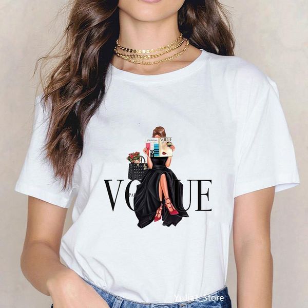 

vogue print fashion women graphic tees shirt femme korean streetwear hipster lovely summer female t-shirt high heels t shirt, White