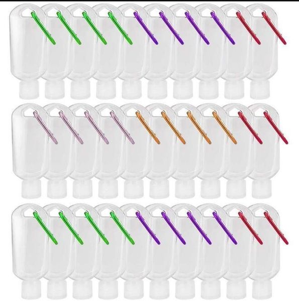 

30ml/50ml/60ml plastic clear keychain hand sanitizer refillable empty bottles portable squeeze containers with flip cap dhc449