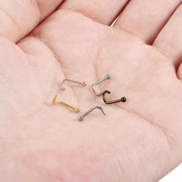 

5pcs/lot nostril piercings for men women studs titanium piercing nose stud star nose rings nariz piercing body jewelry 18g 20g q bbyphr, Silver