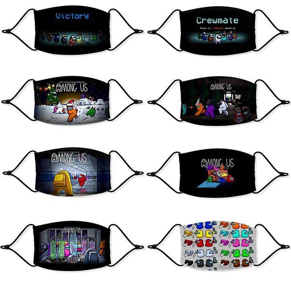 

new among us games designer cycling face mask printing polyester fabric face mask with adjustable cord mouth cover mask fy9297, Black