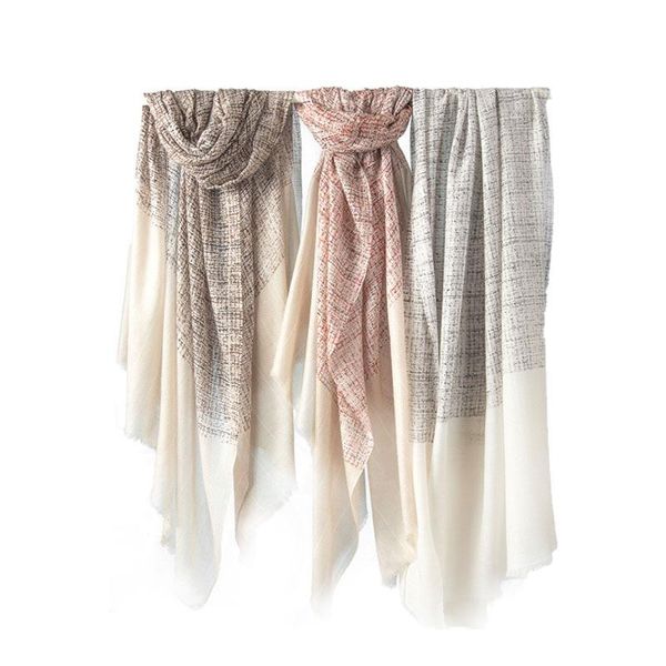 

scarves 100% merino wool scarf women shawl 2021 style worsted small mesh yarn-dyed printing thin section factory, Blue;gray