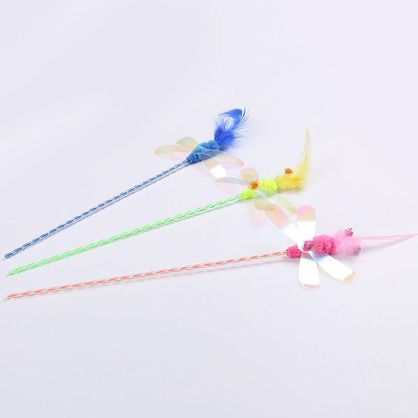 

1 pc colorful sounding dragonfly feather tickle cat rod popular cat teaser interactive training toys pet supplies1