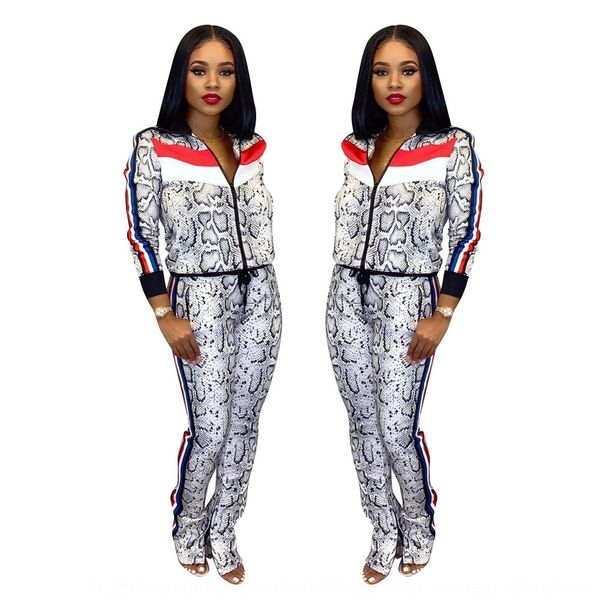 

2019 autumn new fashion serpentine printing casual two-piece suit 2019 autumn new fashion serpentine digital printing casual two-piece digit, Gray
