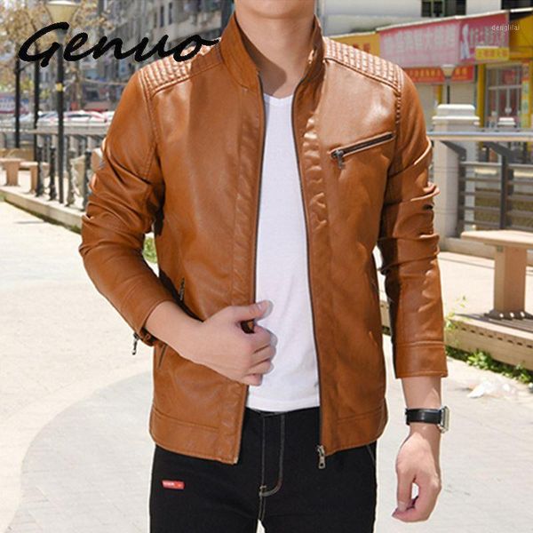

2020 fashion pu leather jacket men autumn spring mens leather jackets coats washed jacket casual coat jaqueta de couro1, Black