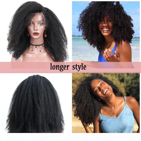 

afro kinky завитые парик 250% плотность полный парик человеческих волос парики для женщин glueless бразильский боб парик natural black remy, Black;brown