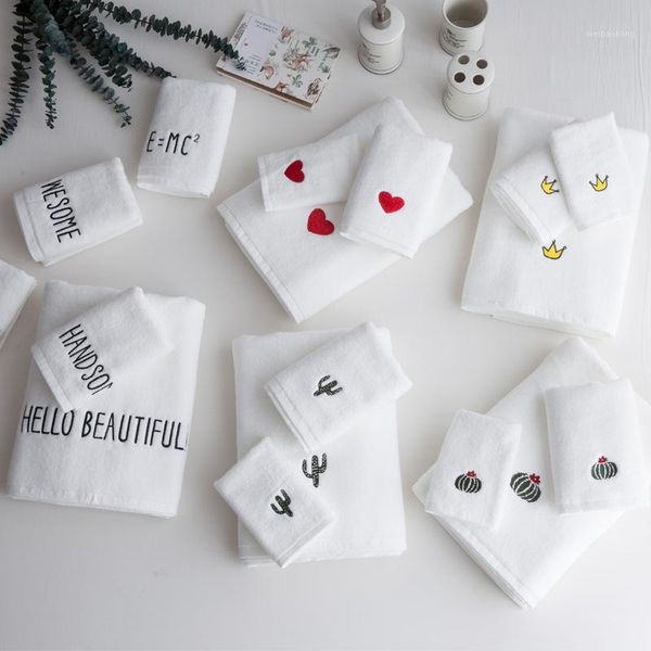

towel 3 pcs/set absorbent crown red heart sembroidery white wash face clean bath ins simple cotton thickened1