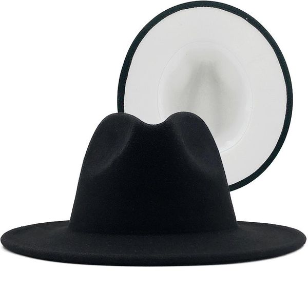 

черной белой лоскутных женщины мужской панама шерсть войлок fedora шляпа дамы широкого брим партия trilby cowboy hat мода джаз cap bbymmz al, Black;white
