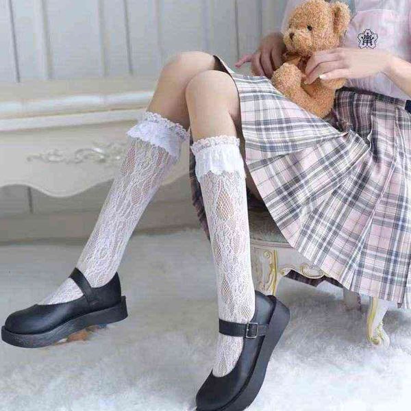 

socks hosiery black silk frh ita calf stockings children's middle tube jk long lace ins lovely students, Black;white