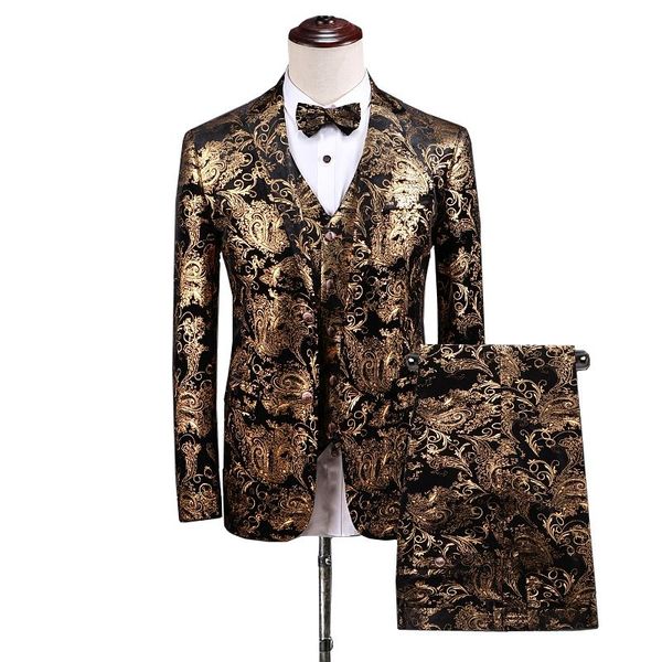 

men's suits & blazers 2021 men blazer jacket and pant vest slim design gold blue male dress three-piece set large size s - 5xl, White;black