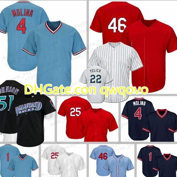 

christian yelich ozzie 51 randy johnson 4 yadier molina smith 25 dexter fowler 46 paul goldschmidt baseball jerseys, Blue;black