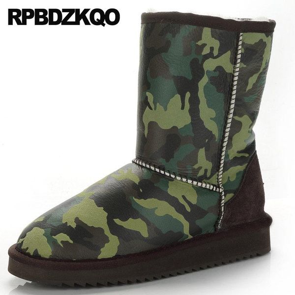 

shoes camouflage casual plus size 10 big winter snow boots ankle flat australian real fur genuine leather furry women sheepskin, Black