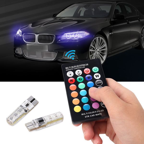 

new 2pcs//pair t10 5050 remote control car led bulb 6 smd multicolor w5w 501 side light bulbs new arrive