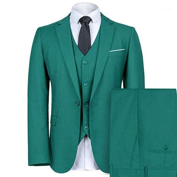 

mens green suit one button notch-lapel 3 pieces suits blazer tux vest & trousers1, White;black