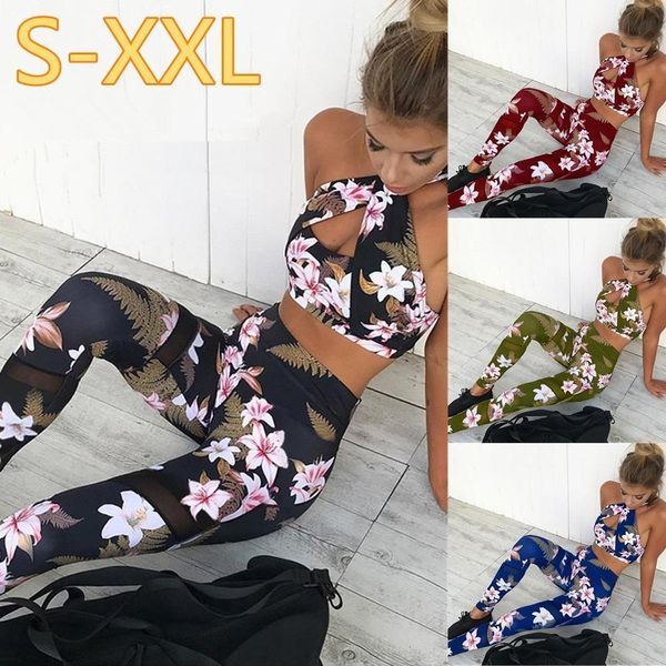 

new fashion women's flower printed mesh splicing legging sports (not suit) drop shipping good quality, Black