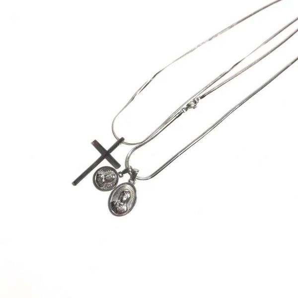 

pendant necklaces drop stainless steel silver small cross and matrona mary set necklace hip hop trendy jewelry men women gift