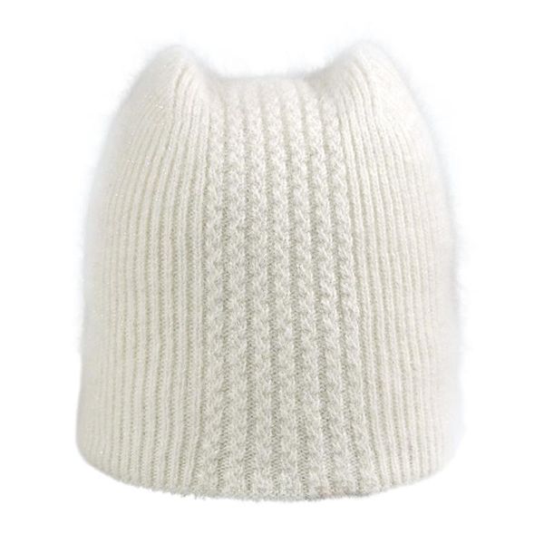 

winter knitted beanie hat cute kitty ears furry faux wool skull cap ear warmer r7rf, Blue;gray