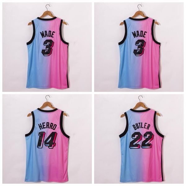 

new men 3 dwayne wade jersey 22 jimmy butler 14 tyler herro blue pick basketball jersey 2021, Black;red