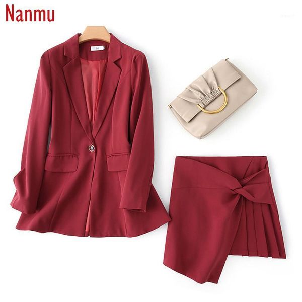 

autumn and winter 2020 women's new fashion temperament commuting long sleeve suit coat irregular pleated skirt suit1, White
