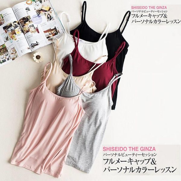 

new padded bra tank women modal spaghetti solid cami vest female camisole with built in bra 2019 fitness clothing, White