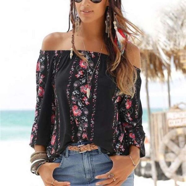 

style one shoulder loose print beach long sleeve t-shirt, Black;gray