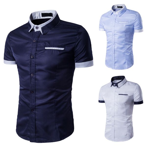 

summer new style men's fashion color matching short sleeve shirt c8502, White;black
