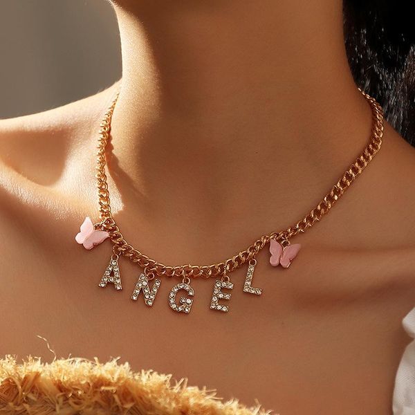 

pendant necklaces 2021 trend butterfly necklace angel choker chain on the neck letter jewelry for women boho baby wholesale gift, Silver