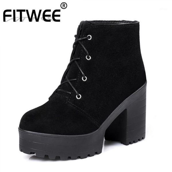 

boots fitwee women high heel real leather winter fur warm platform ankle cross strap shoes footwear size 33-431, Black