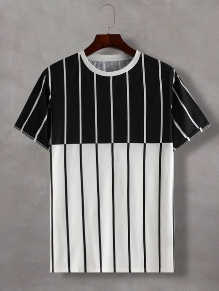 

men striped color block tee k2hh#, White;black