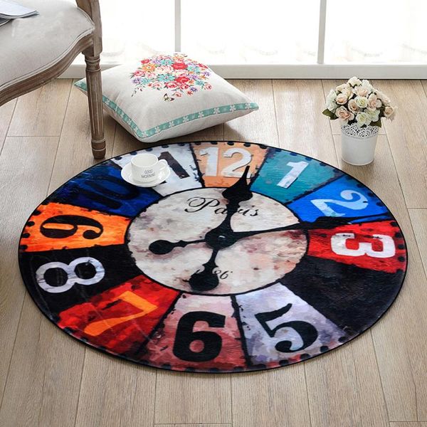 

quality coral velvet material retro number clock pattern 3d vision round rug computer chair rug living room bedroom