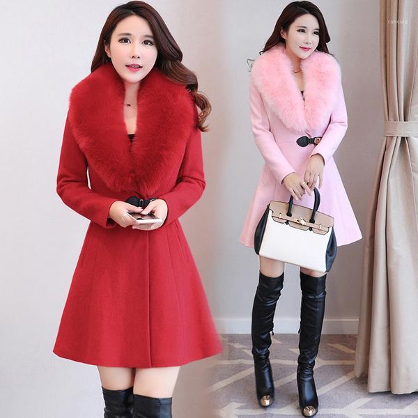 

long hair woolen jacket female 2017 korean version of the new self-collar waist coat collar thick coat skirt woolen1, Tan;black