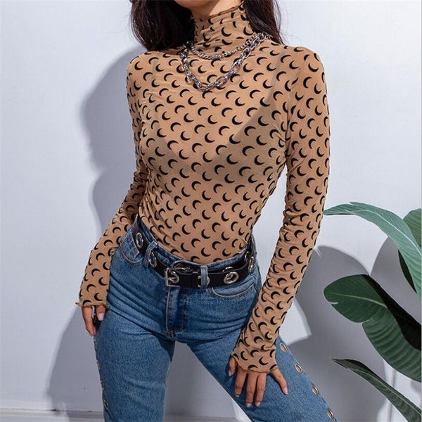 

women sheer mesh long sleeve turtleneck t-shirt see-through t shirt summer fashion slim leotard tees blusa