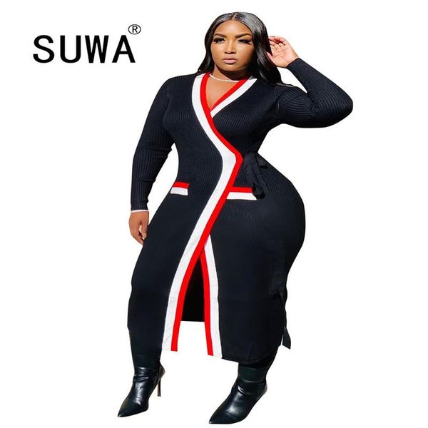 

white contrast color slim fit knitting coat women sashes long windcoat long sleeve fall winter jackets wholesale, Tan;black